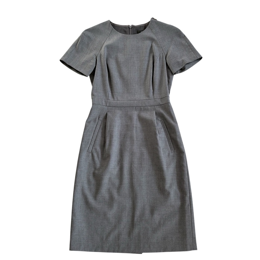 J Crew Wool Sheath Dress Short Sleeve Suiting Grey Women’s 2 T Tall Office